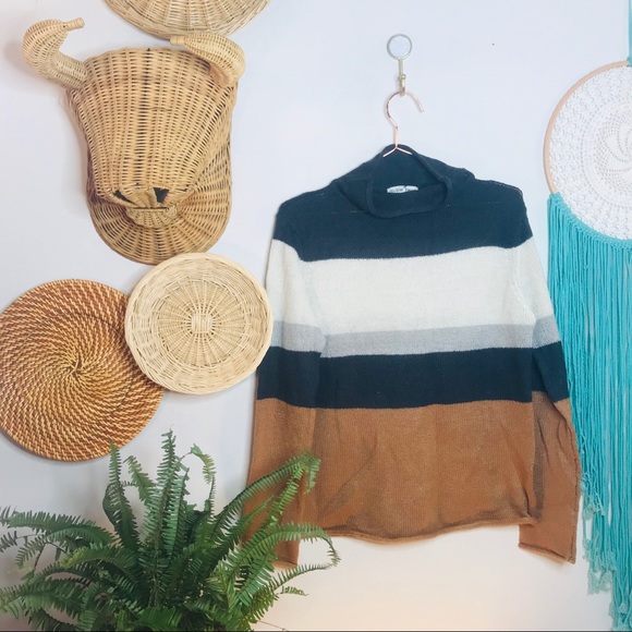 vtg vsco funnel neck color block brown sweater - Picture 2 of 3